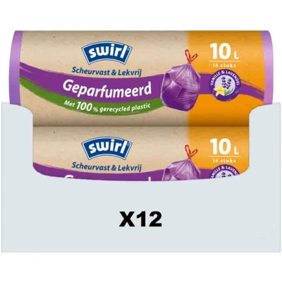 Afbeelding van Swirl Pedaalemmerzakken Geparfumeerd Vanille &amp; Lavendel met Trekband 10 L 12 x 14 stuks Voordeelverpakking