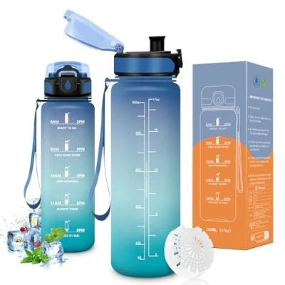 Afbeelding van Vikaster Waterfles, 500 ml, fietsfles, sportfles voor koolzuurhoudende dranken, kinderen, fiets, school, fitness, outdoor