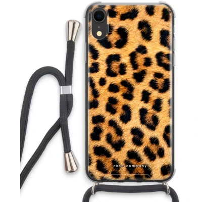 Afbeelding van Case Company® hoesje met Koord geschikt voor iPhone XR Luipaard Telefoonhoesje Zwart Extra Bescherming aan alle Kanten en Over de Schermrand