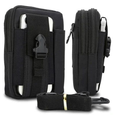 Afbeelding van Hoesje geschikt voor Samsung Galaxy S23 ULTRA in effen zwart tactische mobiele telefoon molle EDC etui compatibel schoudertache militaire riem case cover