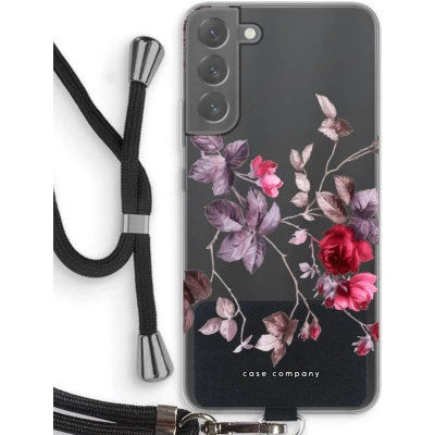 Afbeelding van Case Company® hoesje met Koord geschikt voor Samsung Galaxy S22 Plus Mooie bloemen Telefoonhoesje Zwart Bescherming aan alle Kanten en Over de Schermrand