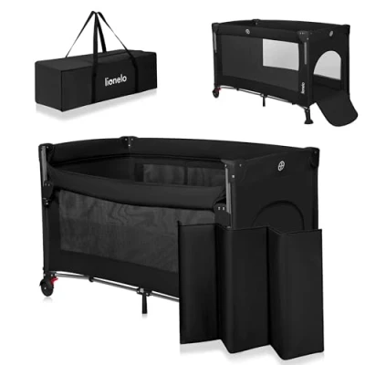 Afbeelding van Lionelo Ellen Reisbedje 3 in 1 Aanschuifbedje, Baby &amp; Peuterbed Campingbed 2 Matrasposities Opvouwbaar Wieltjes met Rem Inclusief Draagtas Tot 15 kg