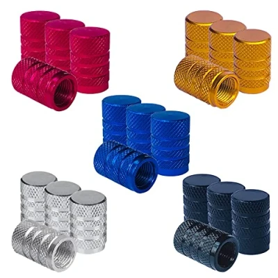 Afbeelding van QitinDasen 20 stuks premium doppen, ventieldoppen voor banden, stofafdekking, gekartelde banden van aluminiumlegering, universele stofkap Schrader ventiel met afdichting (5 kleuren)