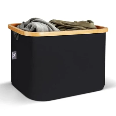Afbeelding van HENNEZ Opbergmand 40L opvouwbaar met bamboe frame beige