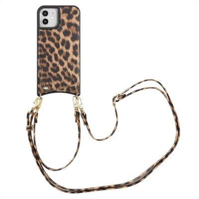 Afbeelding van Selencia Hoesje Geschikt voor iPhone 12 Pro / met Pasjeshouder Nova Backcover koord en pashouder Leopard