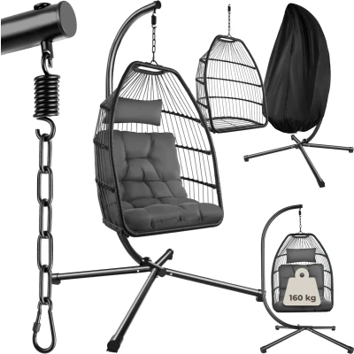 Afbeelding van tectake® Luxe hangstoel opvouwbare en draaibare egg chair met standaard dikke kussens antislipvoeten inclusief beschermhoes. Ideaal voor tuin, terras, slaapkamer donkergrijs