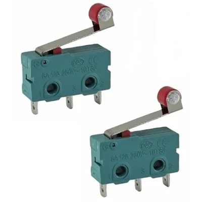Afbeelding van 2 stuks 3 polige 250 V 5 A microknoppen standen aan/uit met hefboomarm op wielen, touch microschakelaars, voor mechanica, elektronische apparaten, verkoopautomaten