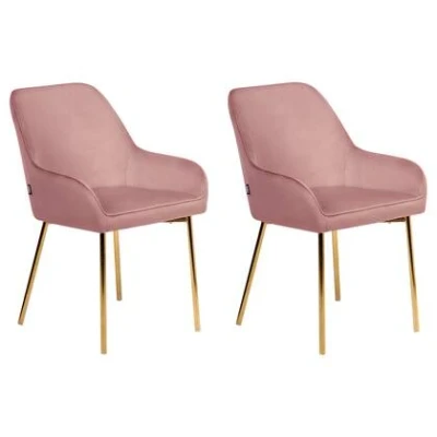 Afbeelding van LOVERNA Eetkamerstoel set van 2 Roze Fluweel