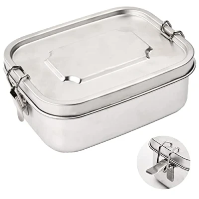 Afbeelding van Premium lunchbox van roestvrij staal, 800 ml, bento boxen box, lekvrij, met vak, kleine metalen voor kinderen en volwassenen
