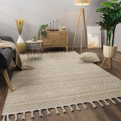 Afbeelding van Paco Home Vloerkleed Woonkamer Laagpolig Boho Patroon Scandinavisch Franjes 80x150 cm