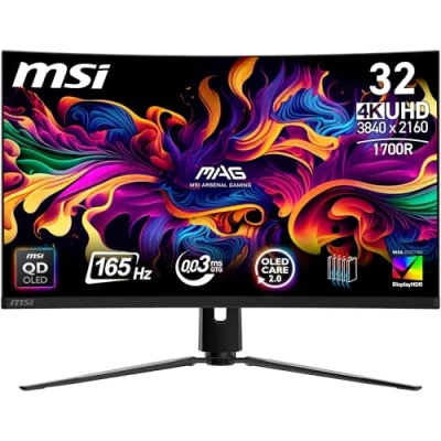 Afbeelding van MSI MPG 321CUP QD OLED Gaming Monitor 32 inch 4K UHD 1700R, Quantum Dot 3840 x 1080, 165 Hz/0,03 ms, DisplayHDR True Black 400, G Sync, HDMI 2.1, DP 1.4a, USB Type C (PD 15W), zwart