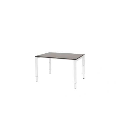 Afbeelding van Domino bureau, hoogte instelbaar (62 85cm) met 120x80cm &#039;zwevend&#039; logan eiken 25mm blad en wit (RAL9010) N poot frame.