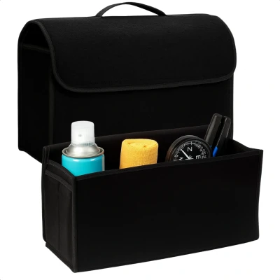 Afbeelding van Cheqo Kofferbak Organizer Zwart Auto met Groot Opbergvak &amp; Zijvakken Opvouwbare Tas Polyester Opbergtas Anti Slip Kl
