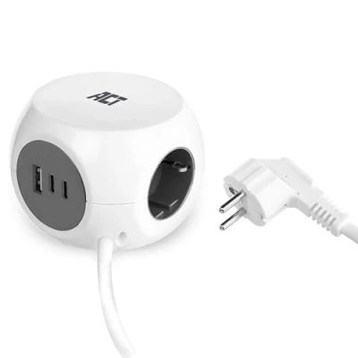 Afbeelding van ACT AC2420 Stekkerdoos Kubus 3 Sockets type F 30W Power Delivery 2x USB C 1x A Kabellengte 1,5 meter
