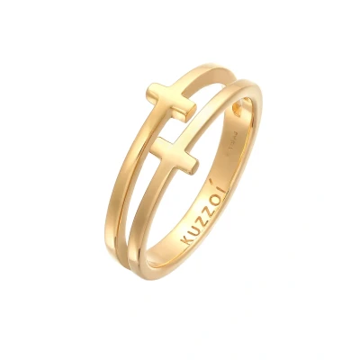 Afbeelding van Kuzzoi Cross Ring goldcoloured, Heren, Maat: 62, Gold coloured