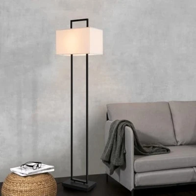 Afbeelding van lux.pro Vloerlamp met stoffen lampenkap, elegante staande lamp E27 fitting, designlamp voor woonkamer, slaapkamer, kantoor, metaal, polyester, hoogte 165 cm, zwart/wit