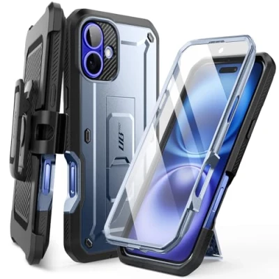 Afbeelding van SUPCASE Unicorn Beetle Pro Hoesje Geschikt voor Apple iPhone 16 Stofdichte Case Met Ingebouwde Screenprotector Full Protect valbescherming Holster en Kickstand Blauw