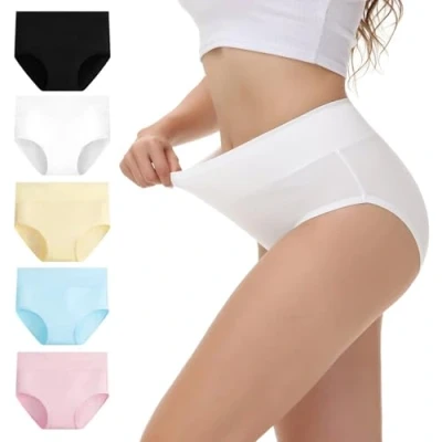 Afbeelding van NUOZA Damesslips van katoen, hoge taille, set 5 damesslips, Veelkleurig 1, XL