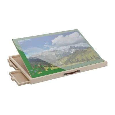 Afbeelding van Relaxdays puzzeltafel 4 lades verstelbaar tot 1000 stukjes puzzelplaat puzzelbord