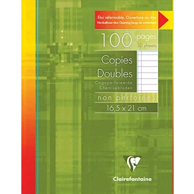 Afbeelding van Clairefontaine Ref 583C Set van 50 niet geperforeerde dubbele vellen 16,5 x 21 cm Gelijnd met rand Geborsteld velijnpapier 90 g/m² Wit