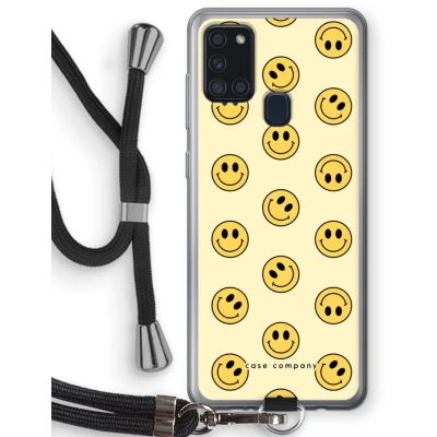 Afbeelding van Case Company® hoesje met Koord geschikt voor Samsung Galaxy A21s Smiley N2 Telefoonhoesje Zwart Bescherming aan alle Kanten en Over de Schermrand