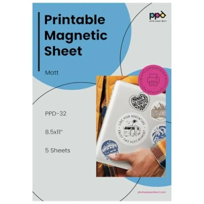 Afbeelding van PPD A4 x 5 vellen PREMIUM Inkjet Magnetisch Fotopapier Wit Mat, individueel bedrukbaar en op maat gesneden voor koelkastmagneten handwerk 32
