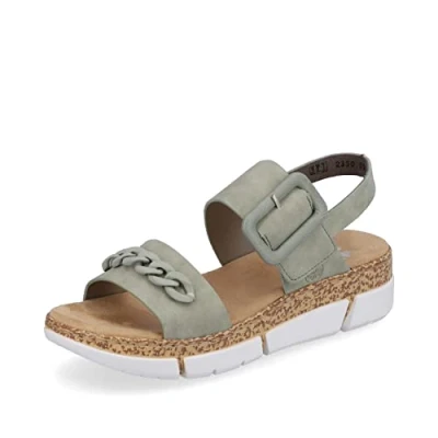 Afbeelding van Rieker Sandalen met sleehak, Dames, Maat: 36, Grün Hoogwaardig imitatieleer