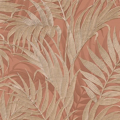 Afbeelding van Dutch Wallcoverings Grace Tropical palm leaf brown/gold vliesbehang 10m x 53cm GR322106
