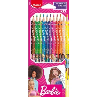 Image de Maped 12 Crayons de couleur Barbie coloriage en résine enfants Mines résistantes Forme Triangulaire Ergonomique