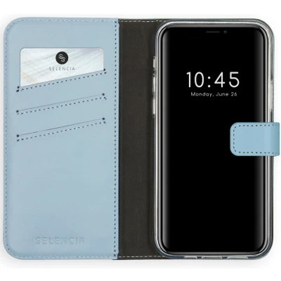 Afbeelding van Selencia Hoesje Geschikt voor iPhone 12 Pro / Met Pasjeshouder Echt Lederen Bookcase Lichtblauw