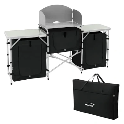 Afbeelding van Campingkeuken opvouwbaar met draagtas zwart aluminium incl. werkblad Hauki