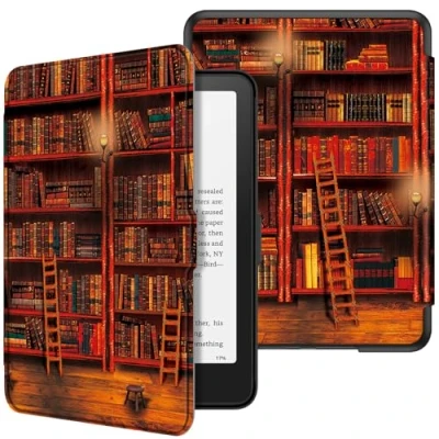 Afbeelding van Fintie Kindle Paperwhite 7 inch (12e generatie) 2024 en Colorsoft Signature Edition (1e generatie), lichtgewicht beschermhoes met automatische slaap/wake, bibliotheek