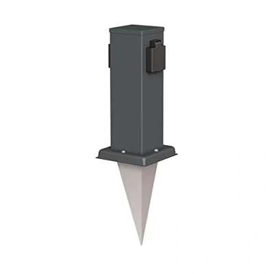 Afbeelding van ledscom.de Polly Tuinstekkerzuil met grondpen voor buiten, IP44, 2 voudig, antraciet, vierkant, 27 cm
