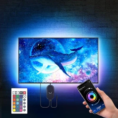 Afbeelding van Mexllex ledstrip, 5 m, 5050 RGB, SMD, meerkleurig, met afstandsbediening, app, voor 75 85 inch HDTV, stroomvoorziening via USB