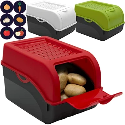 Afbeelding van ARTECSIS 3 Voorraaddozen met deksel + 6 stickers / 29x19x19cm, 5L 4 kg aardappelen Rood, Wit, Groen voor groenten en fruit, appels uien