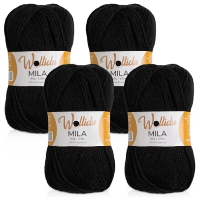 Afbeelding van Wollidu Mila 4 bollen haak en breigaren, 50 g, 133 m, 100% polyacryl, zwart