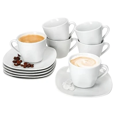 Afbeelding van MamboCat Lotta Set Van 6 koffiekopjes met schoteltjes voor personen wit porselein ontbijt en koffie theekopjes à 170 ml Chique servies thuis