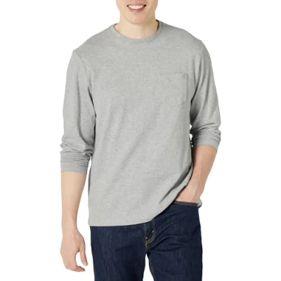 Image de Amazon Essentials T shirt à manches longues pour homme, coupe classique, gris clair chiné, taille M