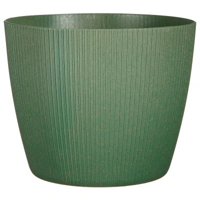 Afbeelding van Mica Decorations Plantenpot kunststof donkergroen/ribbels D30/H30 cm bloempot