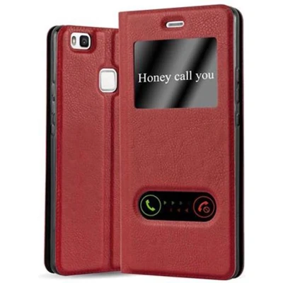 Afbeelding van Cadorabo Hoesje geschikt voor Huawei P9 LITE 2016 / G9 in SAFRAN ROOD Beschermhoes met magnetische sluiting, standfunctie en 2 kijkvensters Book Case Cover Etui