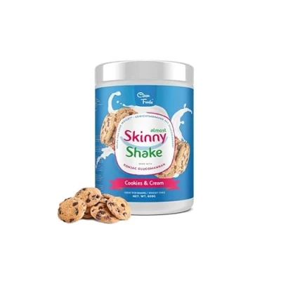 Afbeelding van CleanFoods AlmostSkinny Shake Cookies &amp; Cream, maaltijdvervanger, 600 g, koekjes en romige crème, slechts 55 calorieën per maaltijd, met 22 vitaminen mineralen