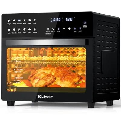 Afbeelding van LLIVEKIT Friteuse zonder olie, 26 l, mini elektrische oven, 1700 W, heteluchtfriteuse met led display, 12 functies, 8 accessoires, recepten, timer en temperatuurregelaar, grote capaciteit