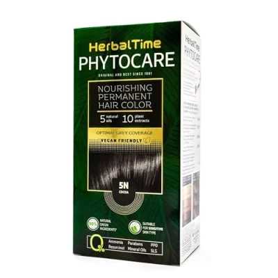 Afbeelding van Herbal Time Phytocare Permanente Haarverf Cacao 5N, professionele natuurlijke haarverf, voed en bescherm je haar, zonder ammoniak, PPD SLS, 124,5 ml