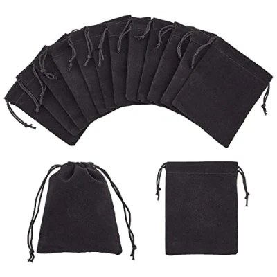Afbeelding van NBEADS 100 stuks fluwelen zakjes met trekkoord voor bruiloftsfeest, sieradenzakjes, geschenkzakjes Kerstmis, Valentijnsdag, geschenkverpakking, zwart, 8,5 x 7 cm