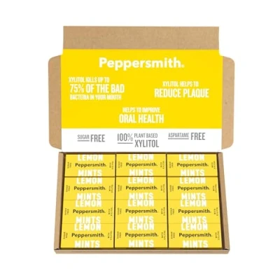 Afbeelding van PEPPERSMITH LEMON &amp; PEPPERMINT XYLITOL MINTS 12X15G