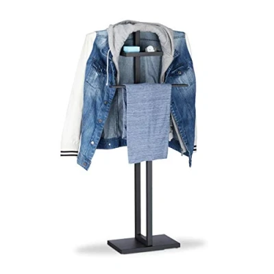 Afbeelding van Relaxdays dressboy zwart kledingstandaard kledinghanger en broeklat staal
