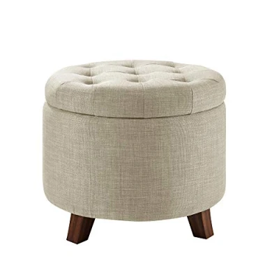 Afbeelding van Amazon Basics Ronde zitzak van linnen, gevoerd, met opbergruimte, voetensteun, hoogte 43 cm, jute beige