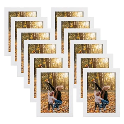 Afbeelding van set van 12 fotolijsten 13x18 cm met witte houtnerflijst, fotolijst collage voor wand of tafelstandaard
