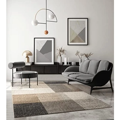 Afbeelding van Modern design woon of slaapkamer tapijt Geometrische patronen Tegels Beige 140x200 Binnen The Carpet PEARL