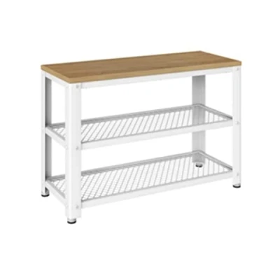 Afbeelding van Schoenenbank met 2 roosterplanken Eiken beige klassiek wit